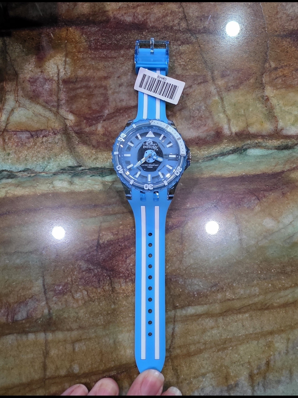 Invicta Blue Silicone Dive Watch with White Stripes 69449